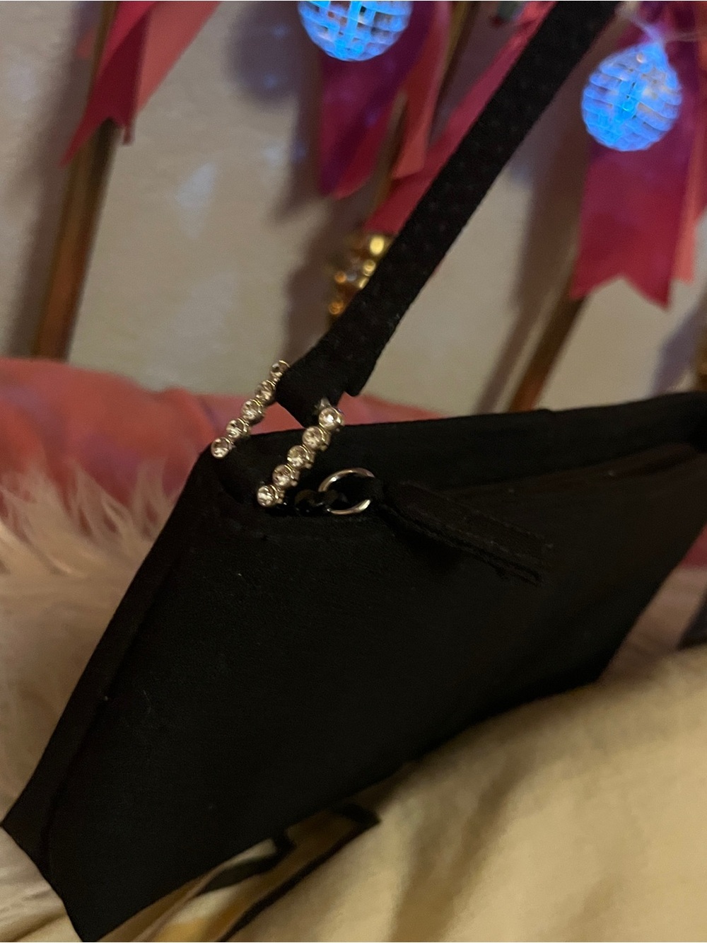 Vintage Black Women's Evening Purse with Rhinestone Accent